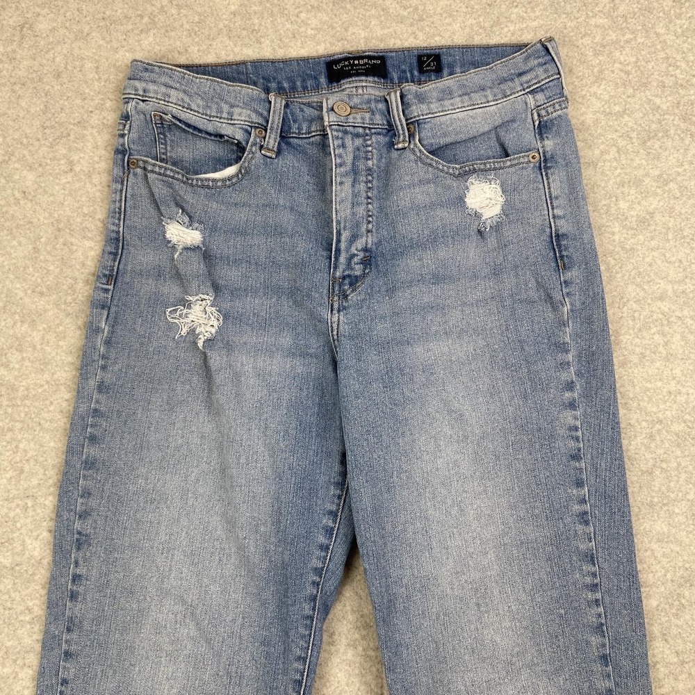 Lucky Brand Jeans Womens 12 (30x25) Light Wash High Rise Straight Zoe Distressed
